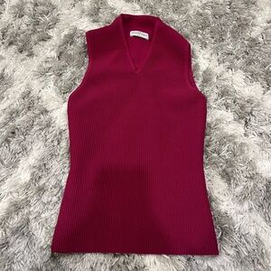 Babaton Sculpt Knit V-Neck Top in Fuchsia